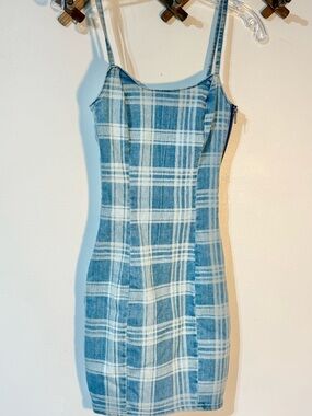 H&M Divided Y2k 90s Blue Plaid Thin Denim Dress Strappy Bodycon NWT size XXS